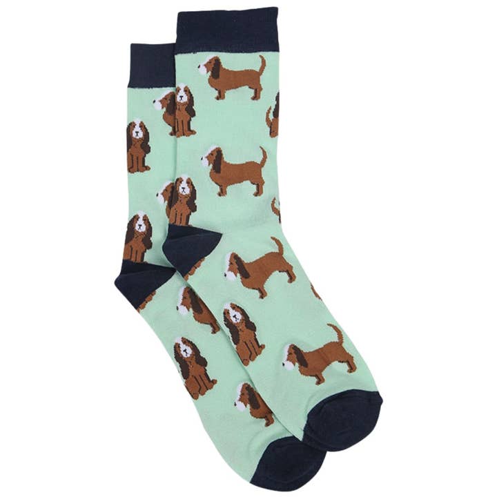 Sock Talk - Wholesale Socks - Men's - Mens Bamboo Dog Socks Beagle Print Novelty Dress Socks Green