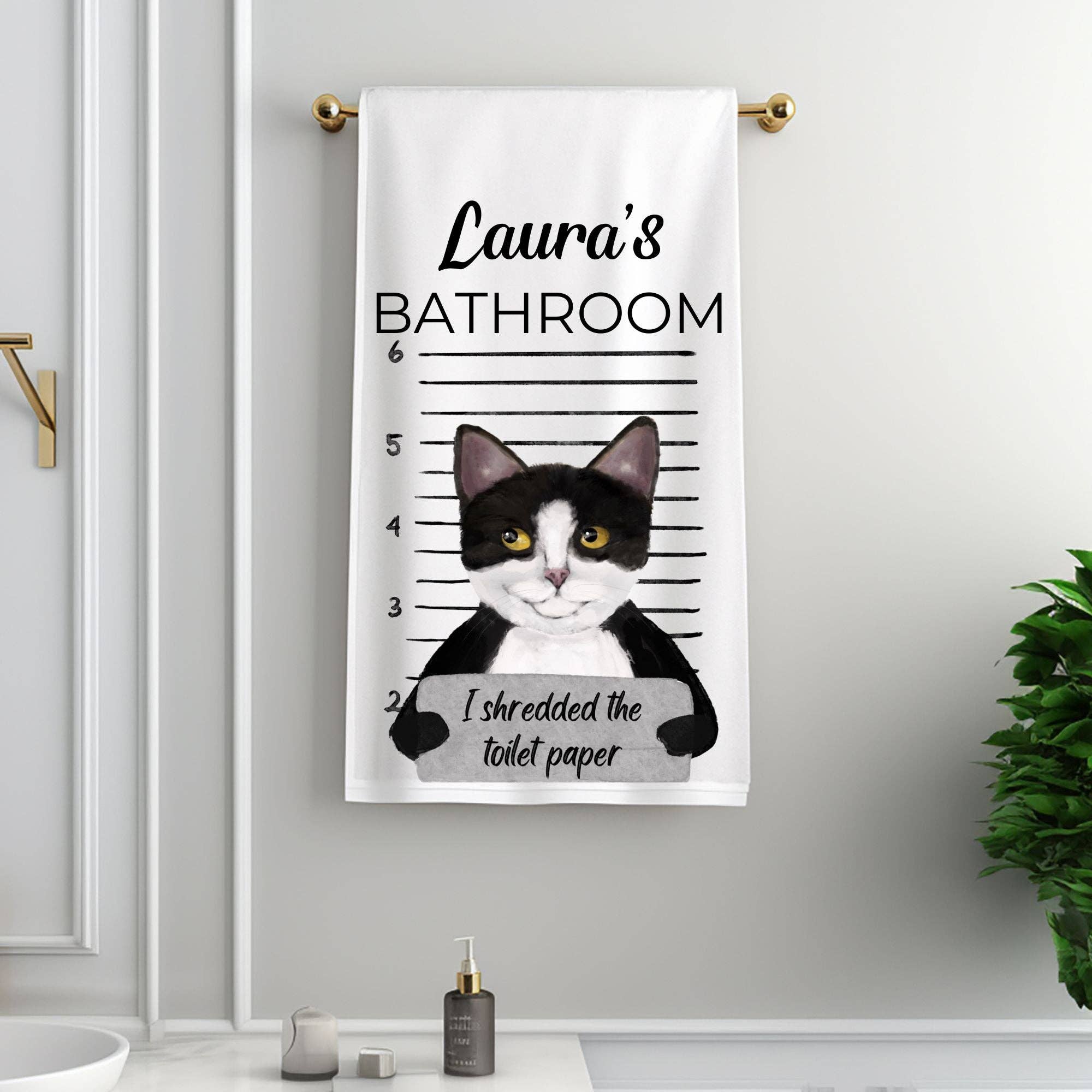 MerikaArt – wholesale Bath towel – Tuxedo Cat Mugshot Bathroom Towel2