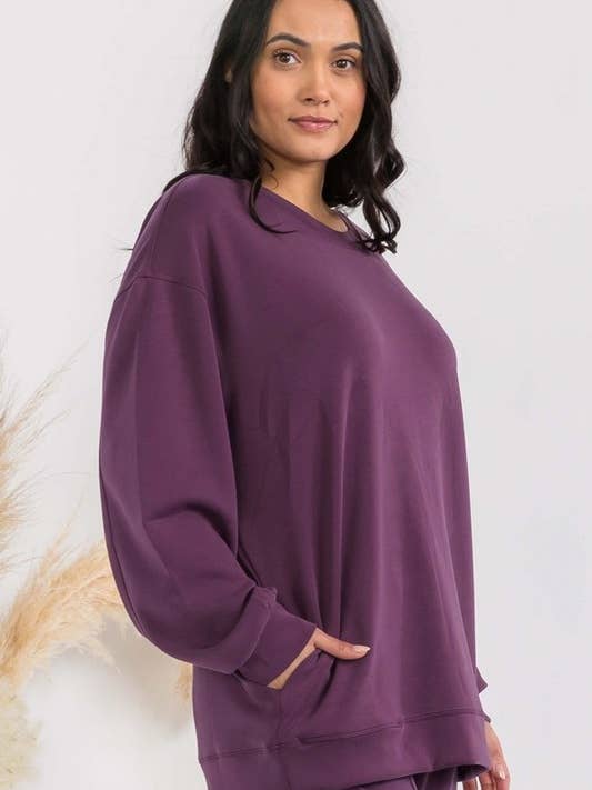Sofie Zachte Modal Oversized Crew Top Met Zakken#422 voor wholesale door Yelete