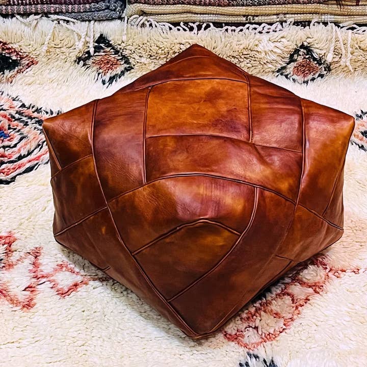 Brown Ottoman Leather poufs for wholesale by The Wool Rugs