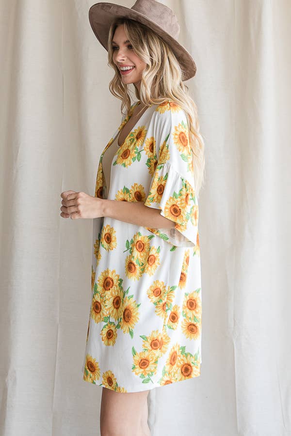 Off White Sunflower Casual Open Front Cardigan T4237 for wholesale on Faire2