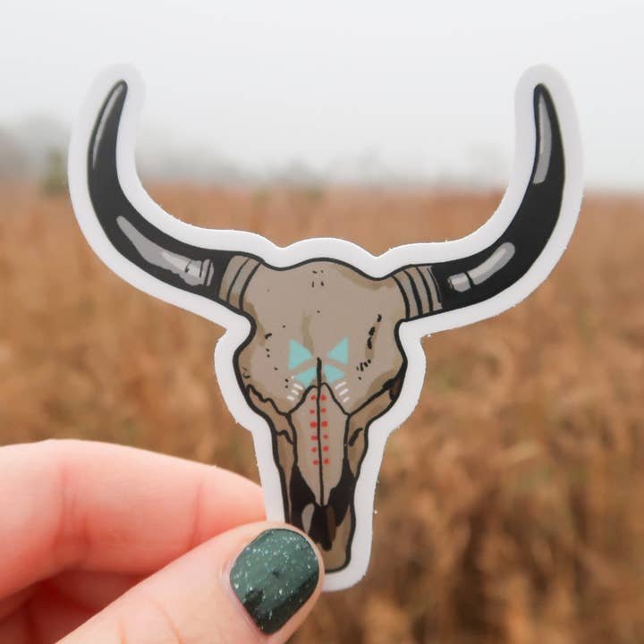 Animal Skull Vinyl Sticker Featuring Longhorn Cow for wholesale by Market on Mars