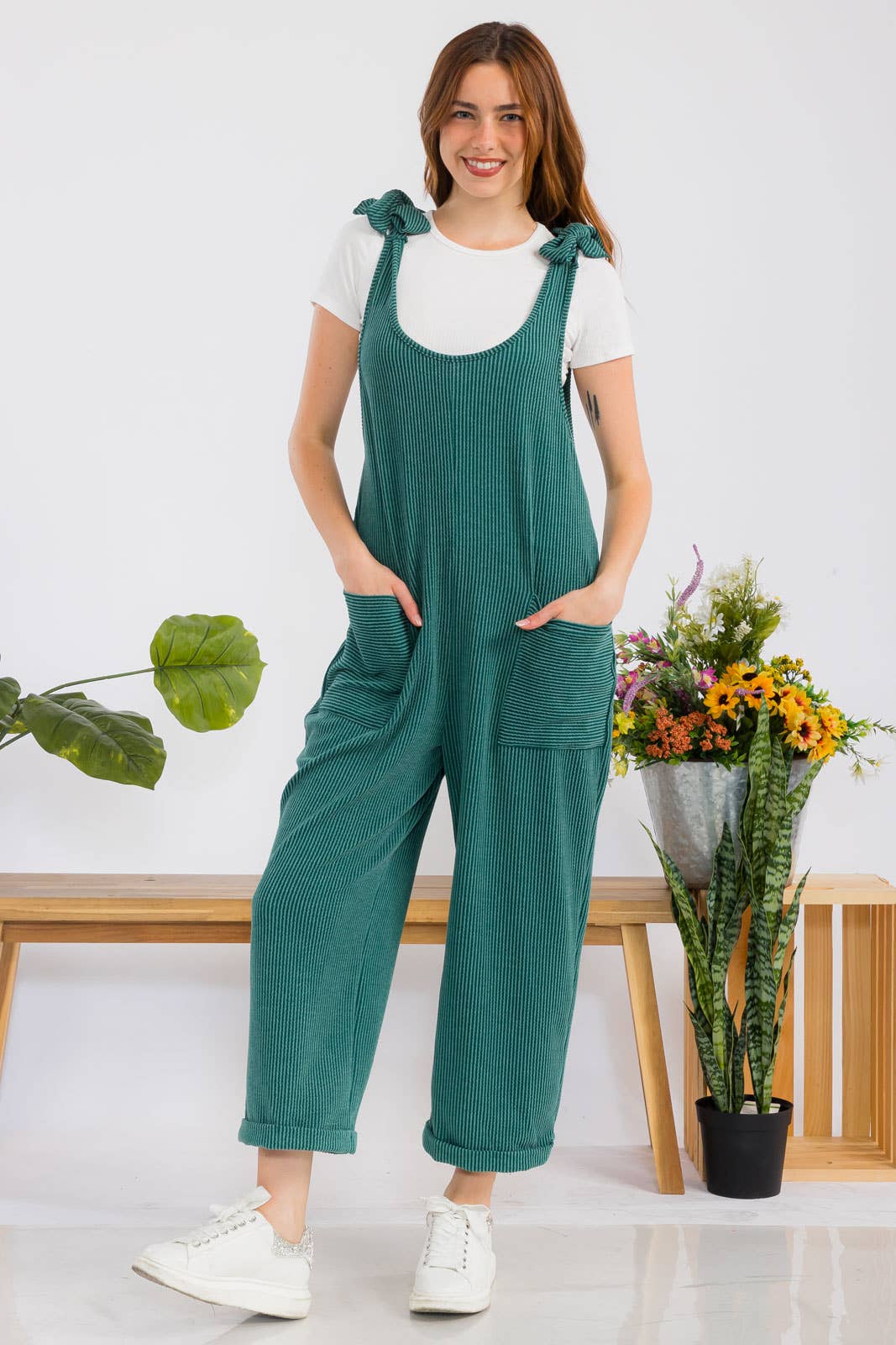 Celeste Clothing – Großhandel Jumpsuit – Damen – Plus-Size verstellbarer Rippen-Overall mit Fronttaschen - CP4387322
