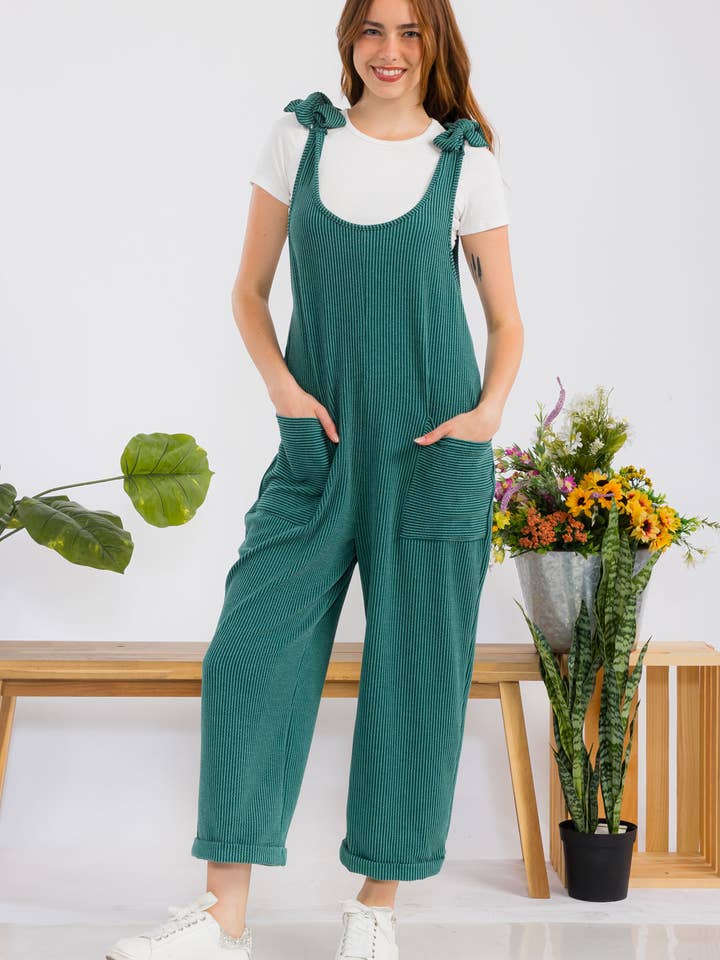 Celeste Clothing – Großhandel Jumpsuit – Damen – Plus-Size verstellbarer Rippen-Overall mit Fronttaschen - CP4387322
