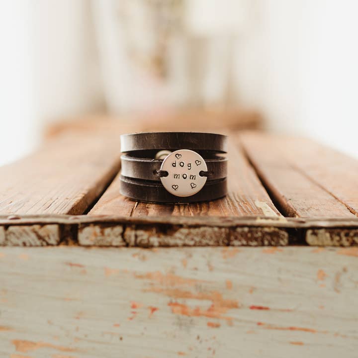 Dog Mom Triple Band Leather Bracelet for wholesale by Maggie Claire Designs