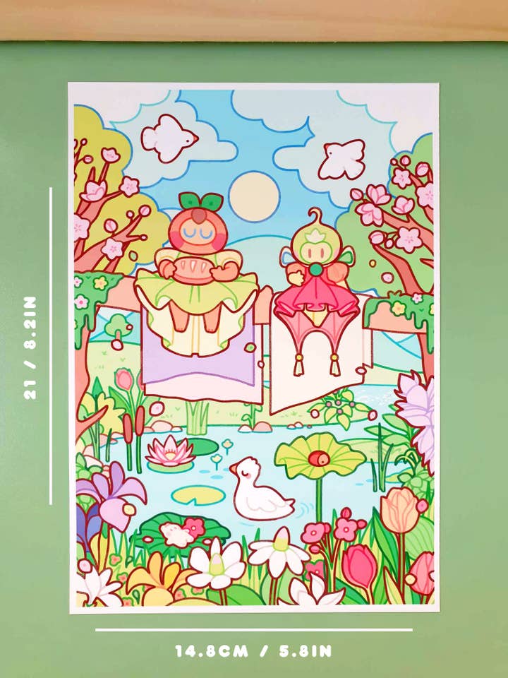 Picnic at the Pond A5 Print for wholesale by Coy Apricot