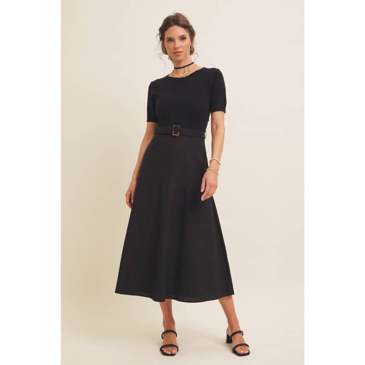 in february - Wholesale Dress - Women's - PHOTOGRAPHS LIKE A DREAM BELTED SWEATER TWOFER MIDI DRESS24