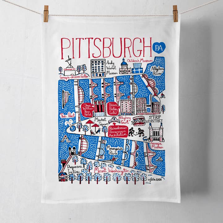 Pittsburgh Boutique Map Art Tea Towel for wholesale by Morado Designs