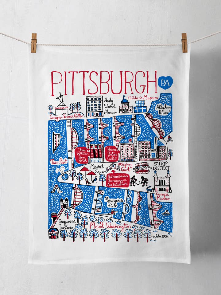 Pittsburgh Boutique Map Art Tea Towel for wholesale by Morado Designs
