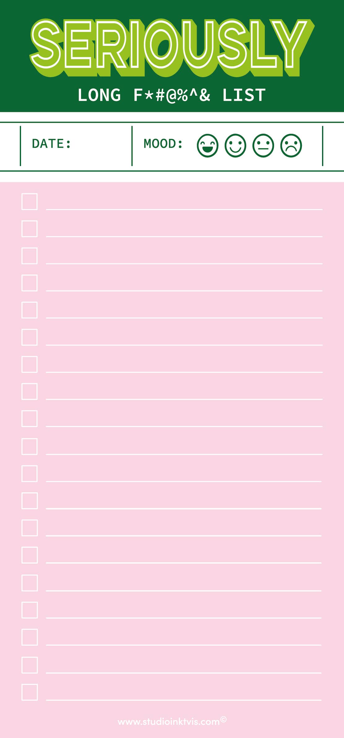Studio Inktvis - Wholesale Notepad - Green pink funny Seriously long funking to do list notepad11