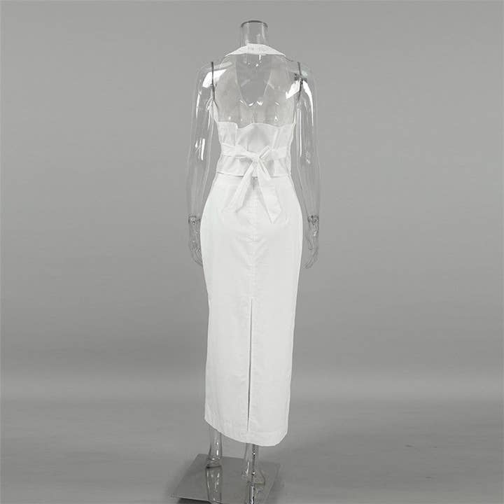 WHITE Cotton Linen Sleeveless Top and Long Skirt Ensemble for wholesale on Faire7