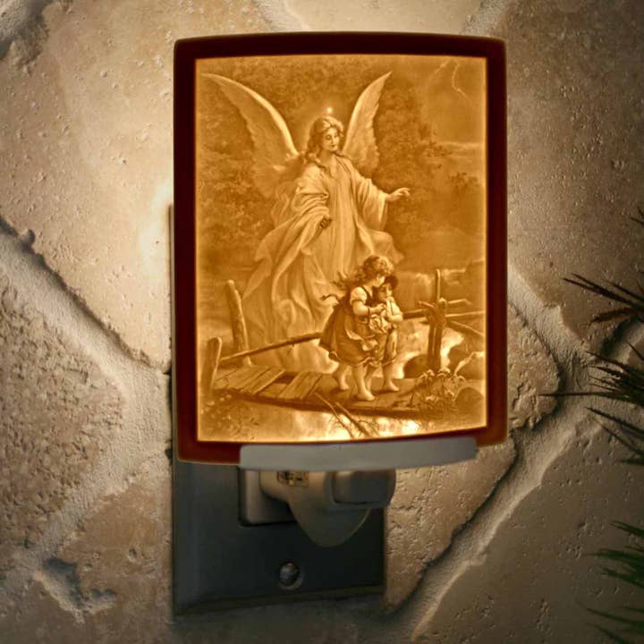 The Porcelain Garden Inc. - Wholesale Night Light - Angel at Bridge Porcelain Lithophane Night Light