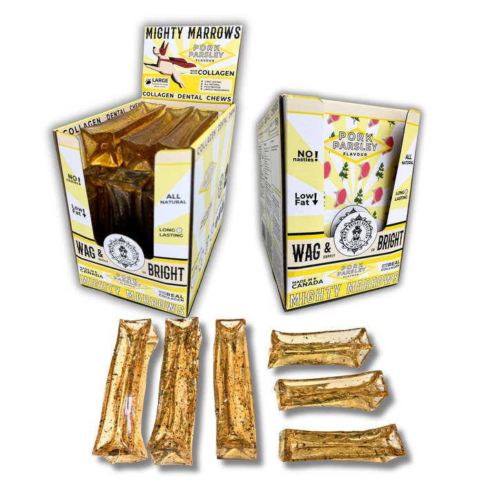 Wag & Bright Supply Co. - Wholesale Pet Bone/Rawhide - Dog - Mighty Marrows Collagen Dental Chew - Pork Parsley - SM/LG