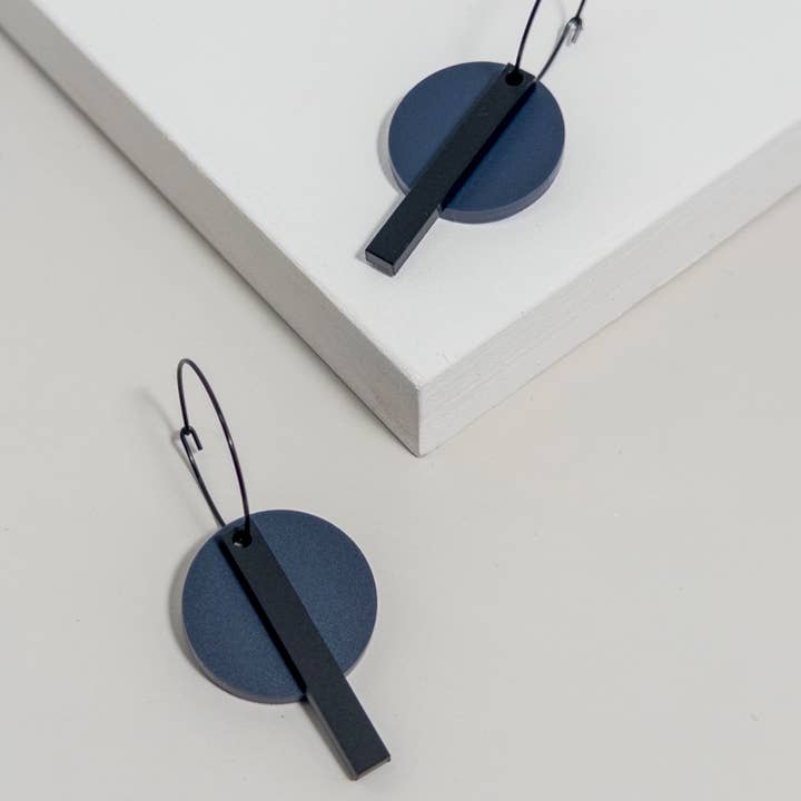 Mingled - Wholesale Dangle earrings - Bar Hoop - Dark Blue5