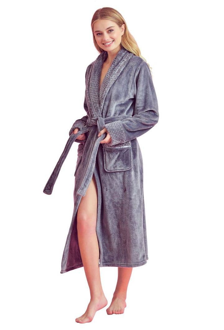 robesnmore - Wholesale Robe - Women's - Women Plush Shawl Collar Robe Gray2