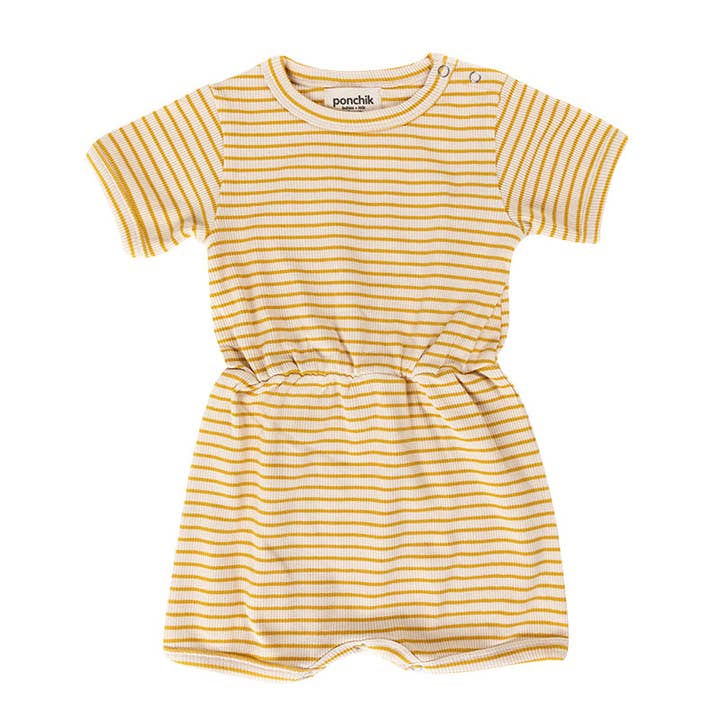 Ponchik Babies + Kids - Barboteuse en coton côtelé - Sunshine Stripe pour la vente par Ponchik Babies + Kids
