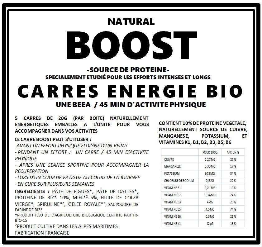 BeeA Energy - Wholesale Snack Bar - Carré energy boost bio3