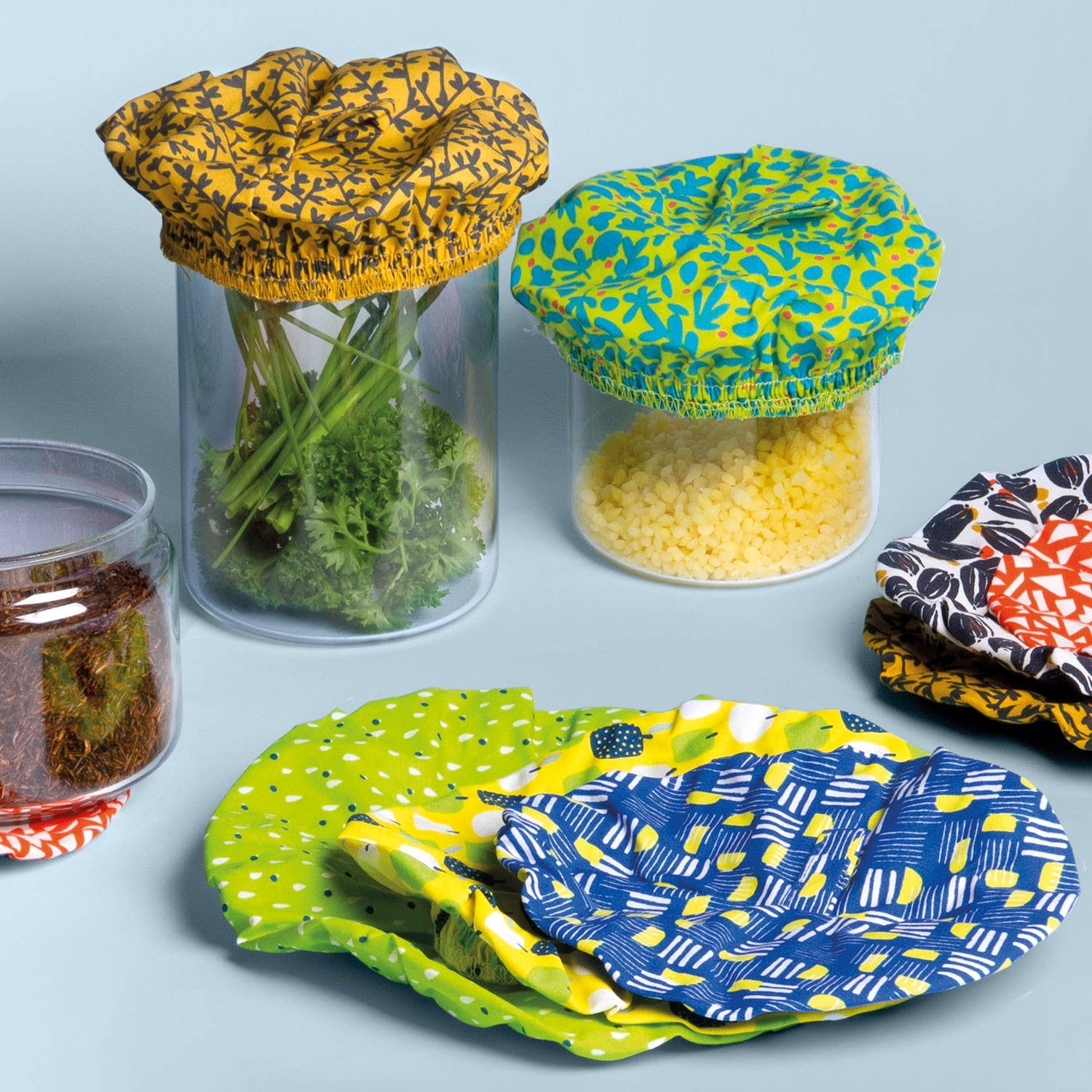 Ah! Table! - Ecodis - Vendita all'ingrosso Involucro/sacchetto per alimenti - Set da 3 coperture per alimenti in cotone organico Ø 15, 17 e 19 cm0