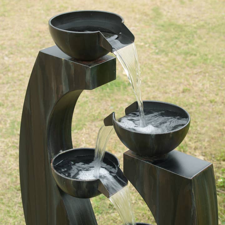 Hi-Line Gift Ltd. - Wholesale Outdoor Ornament/Decor - Outdoor Metal Cups Fountain with Rusty Gray Finish