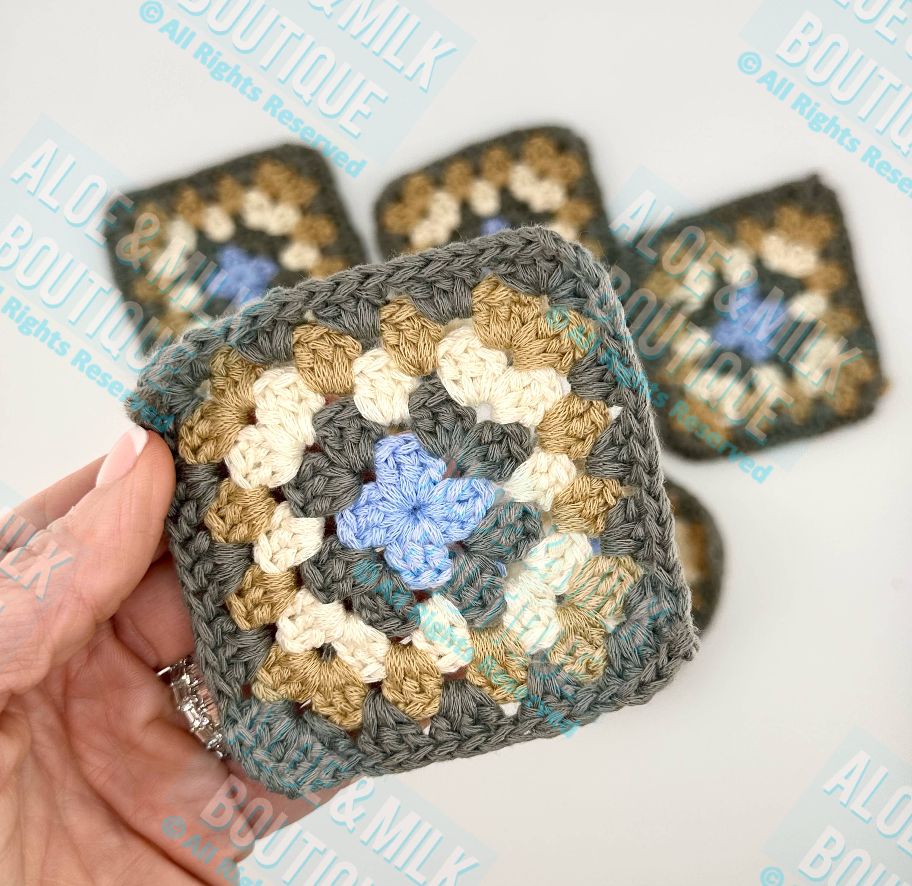 Aloe and Milk Boutique - Wholesale Patch - Crochet Granny Square Earth tone, granny square, coasters8