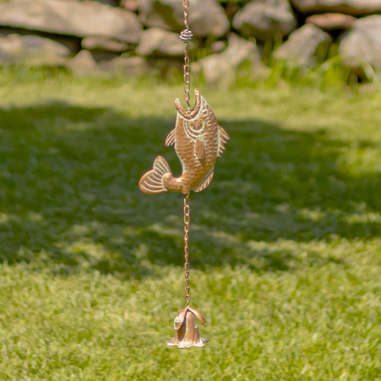 Zaer Ltd. International - Wholesale Outdoor Ornament/Decor - 98" L. Iron Rain Chain w/ Jumping Fish in Copper2