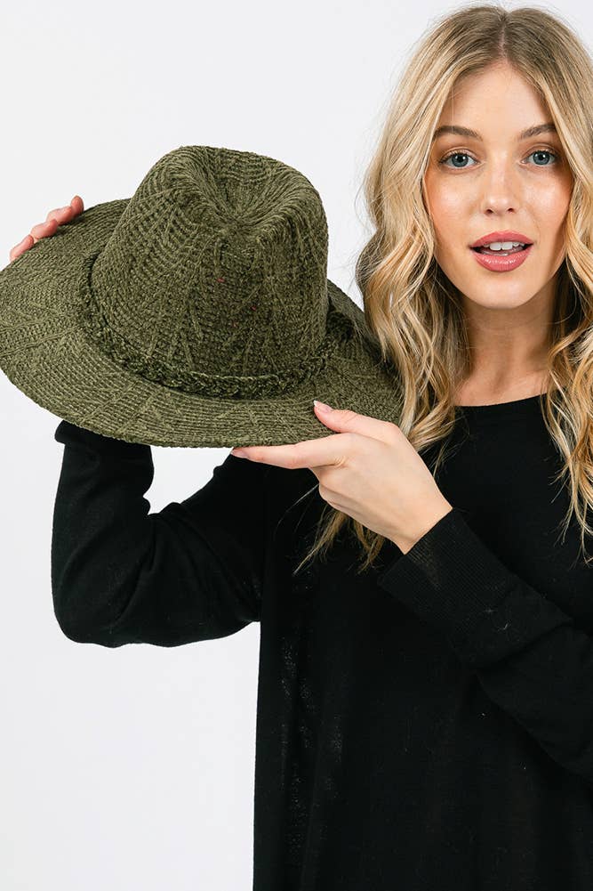 Hana - Vente Chapeau en feutre - femme - Fedora d'hiver à motif chenille et bande tressée16
