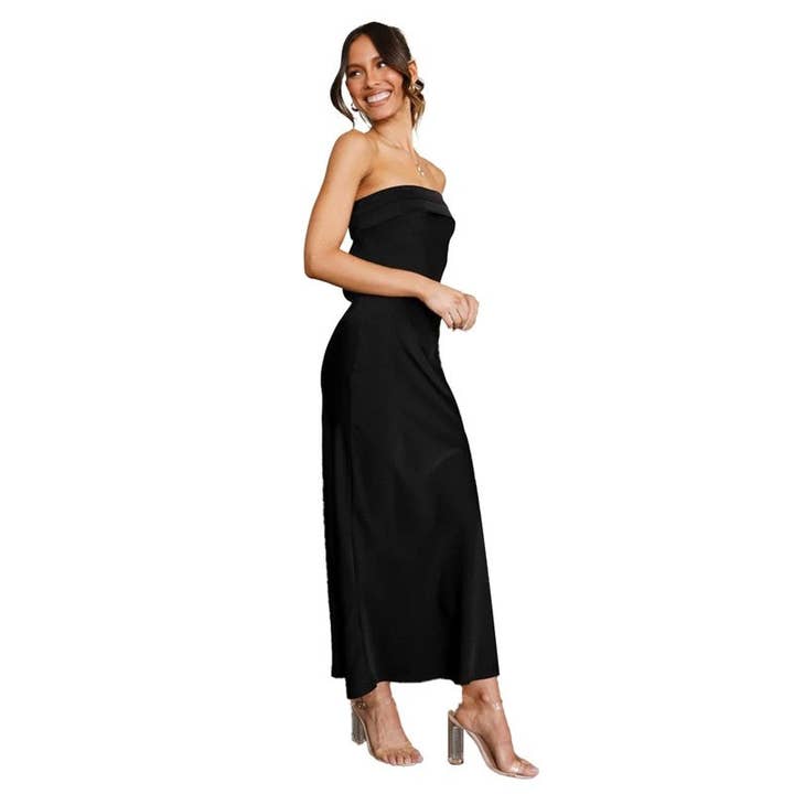 Sheer Trend – wholesale Dress – Women's – Satin Cut-Out Backless Strapless Maxi Dress5