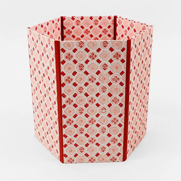 BLOCK PRINTED HEXAGON COLLAPSIBLE BASKET SPRING BLOOM RED for wholesale by Craft Boat