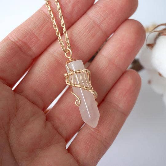 Raw Stone Elegance - Wholesale Pendant/Charm Necklace - Pink Rose Quartz Crystal Point Necklace, Valentines Day Gift7