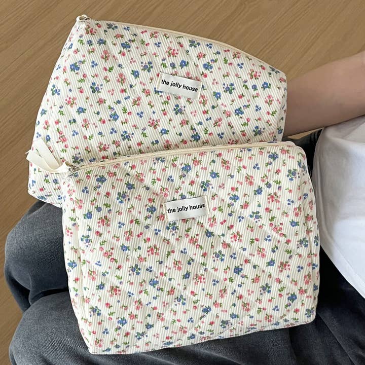 Dipped Shop - Wholesale Make-up/cosmetic bag - Corduroy Flower Print Sweet Make Up Bag DPB24185