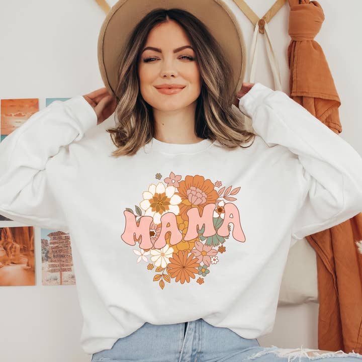 Felpa a girocollo floreale per mamma primaverile, regalo per la vendita all'ingrosso da parte di P E T I T R U E