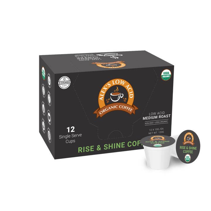 Alex's Low Acid Organic Coffee™ Single Serve Cups - Rise & Shine for wholesale by Alex's Low-Acid Organic Coffee