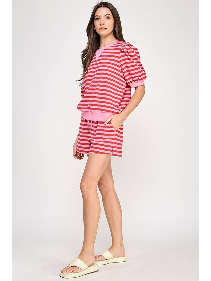 Promise LA – Großhandel Sweatshirt – Damen – Sweatshirt mit farbigem Streifen und Puffärmeln im Resort-Stil12