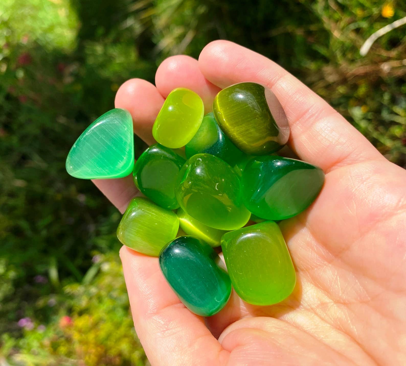 Elf Kendal Hippies – Engroshandel Spirituelle sten og krystaller – Katteøje tromlet 15-25mm sten af alf regnbue katteøje ædelstene1