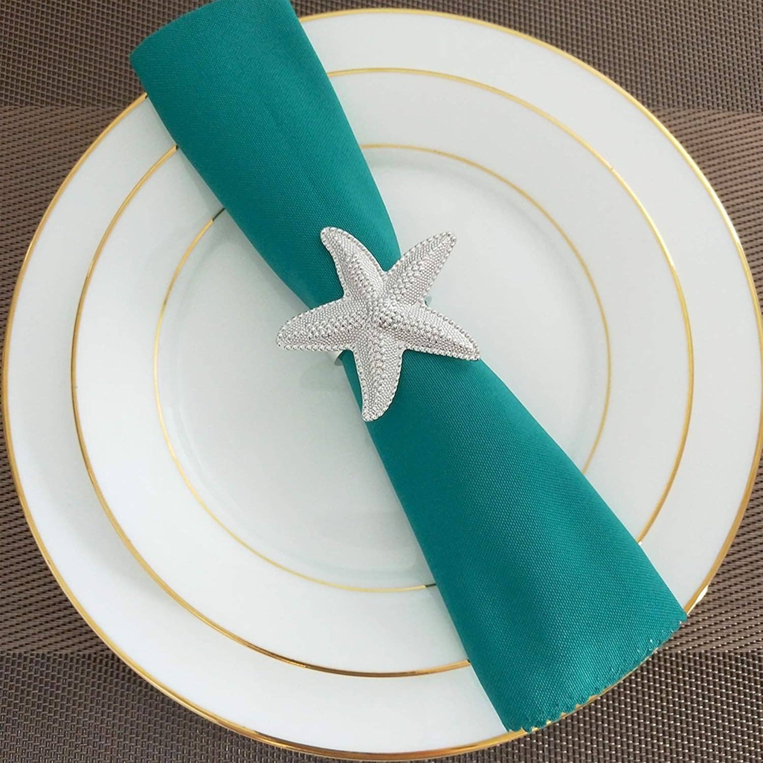 Fennco Styles - Wholesale Napkin Ring - Silver Coastal Starfish Metal Napkin Ring Holder 1