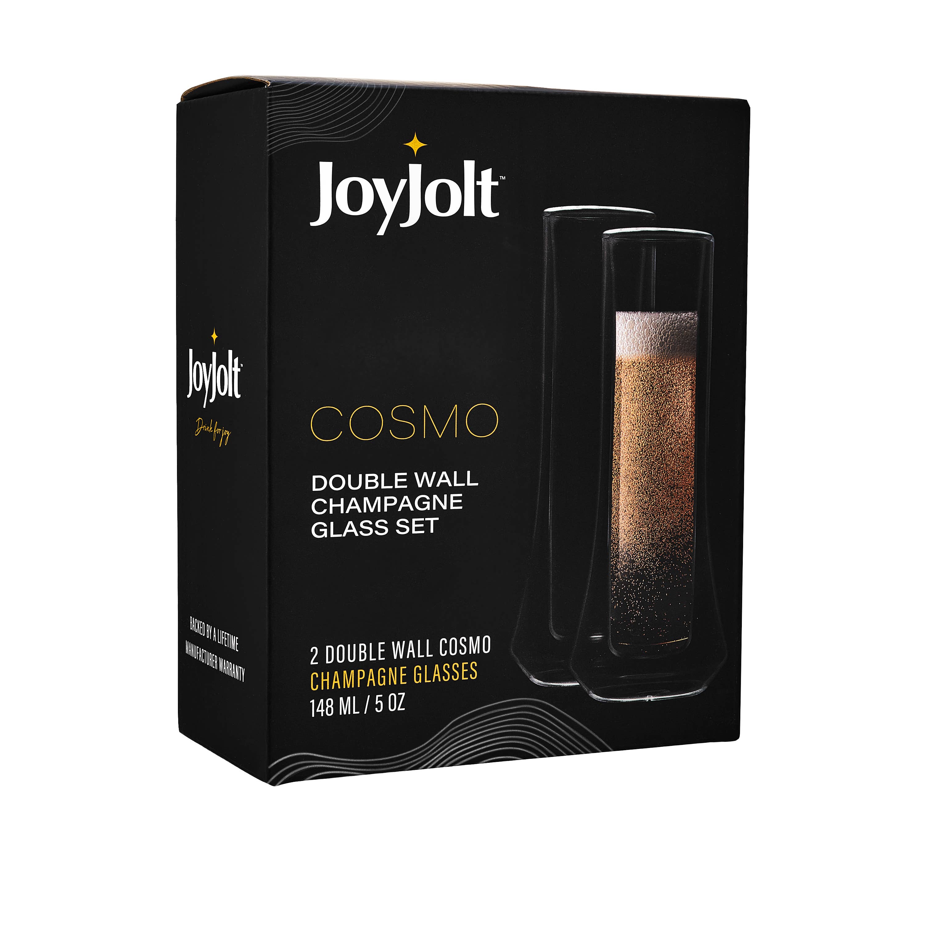 JoyJolt - Wholesale Champagne Flute - Cosmos Double Wall Champagne Glasses, Set of 22