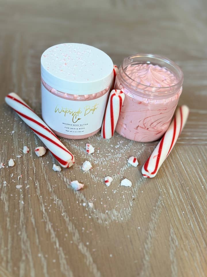 Candy Cane Whipped Body Butter for wholesale by Waterside Bath Co