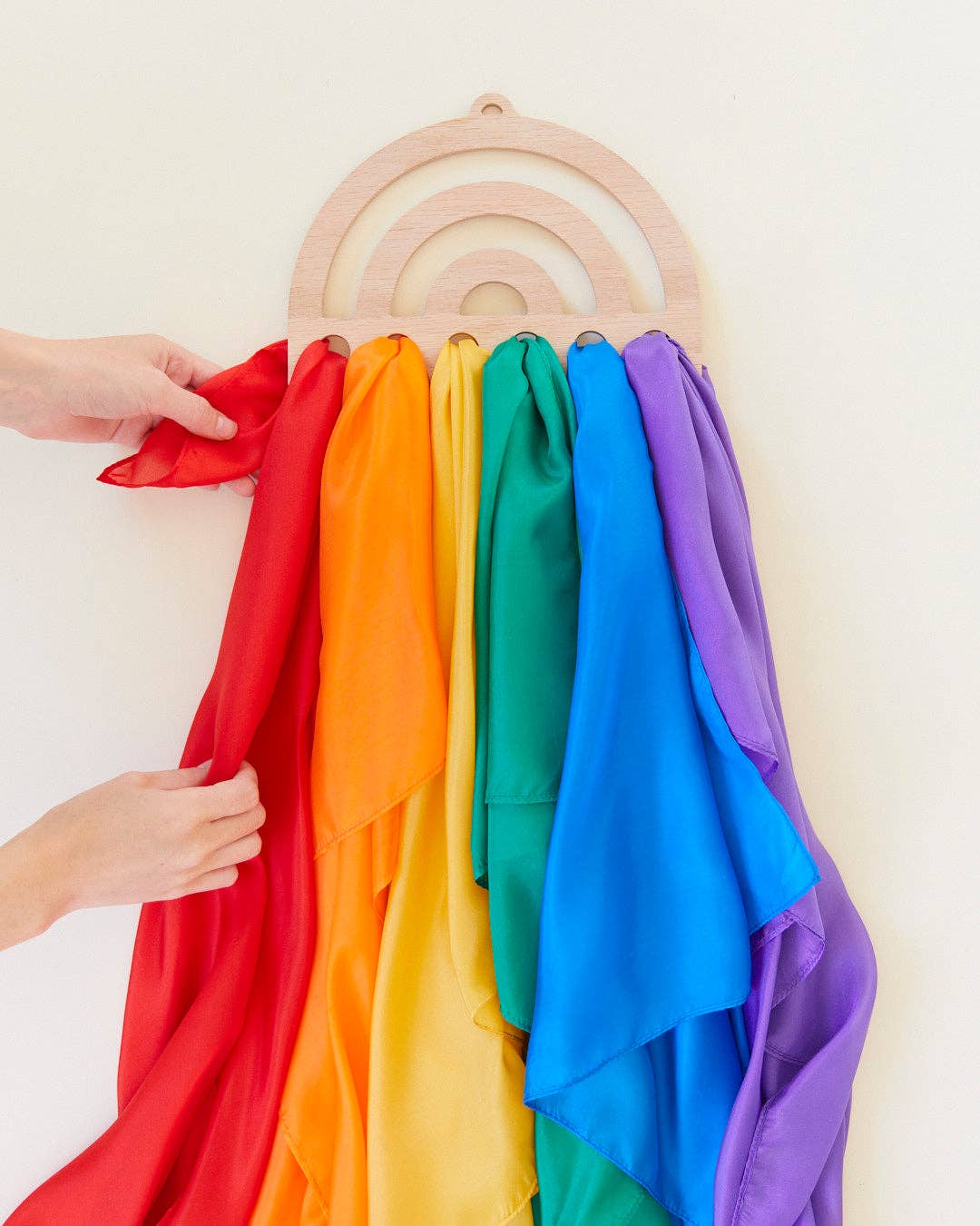 Sarah’s Silks - Wholesale Wood Toy - Kids - Rainbow Playsilk Display1