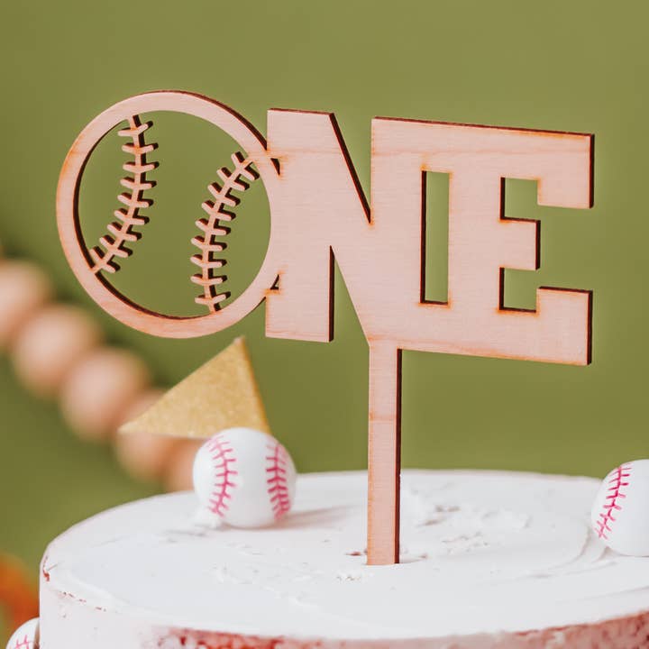 Boys Baseball Wooden First Birthday One Cake Topper, Baby Bo for wholesale by Lady Laser Co