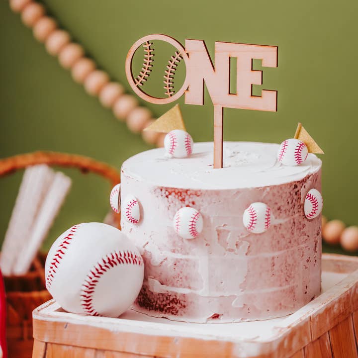 Boys Baseball Wooden First Birthday One Cake Topper, Baby Bo for wholesale by Lady Laser Co