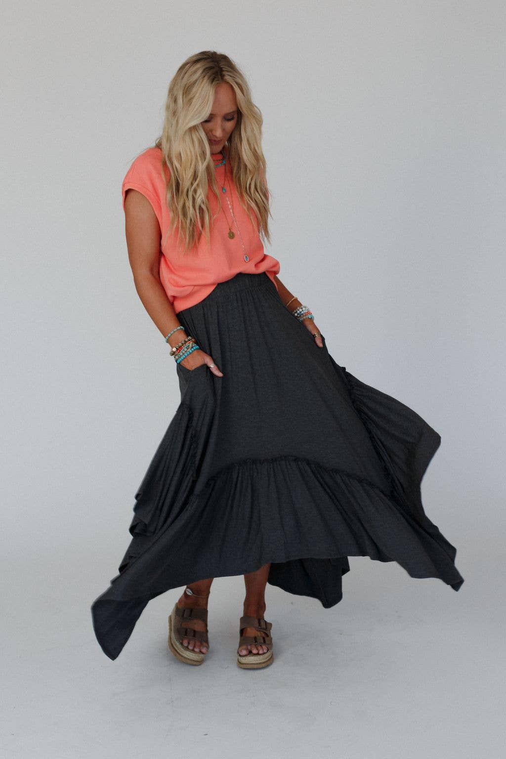 Three Bird Nest - Wholesale Skirt - Women's - Forever Beauty Maxi Skirt - Charcoal1