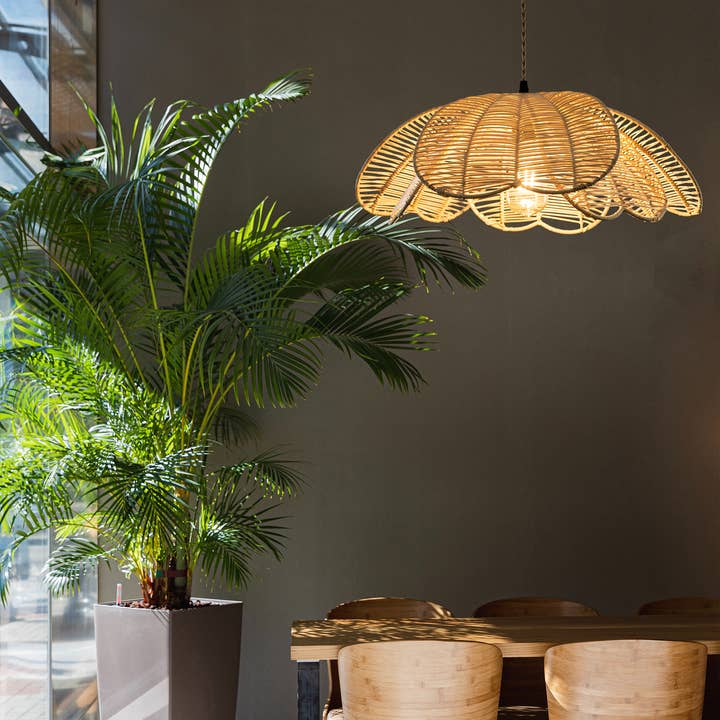 Natural Rattan Flower Pendant Light Coastal Hanging Fixture Light for wholesale on Faire