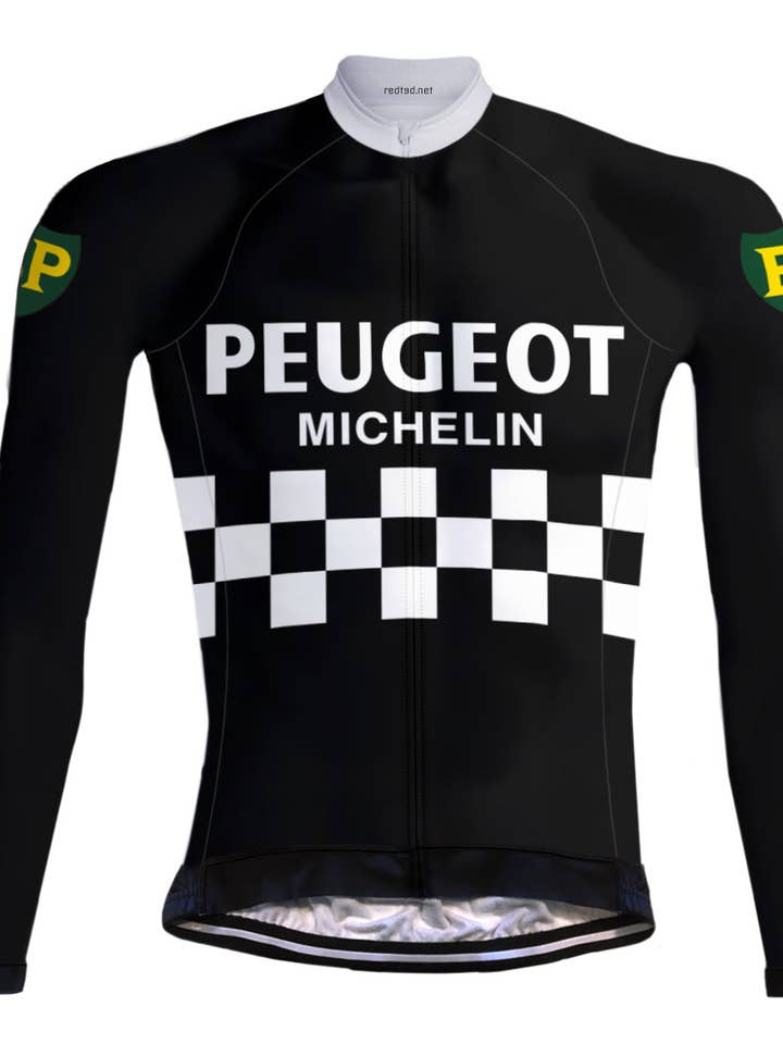 Maillot de cyclisme rétro à manches longues Peugeot-BP-Michelin Noir - RedTed pour la vente par REDTED