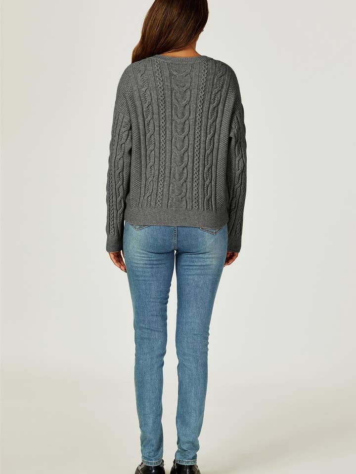 Cable Knit Crew Neck Jumper In Dark Grey for wholesale on Faire2