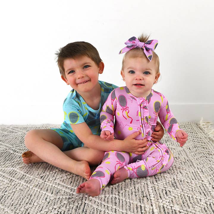 Gigi and Max - Wholesale Jumpsuit - Baby - Serena Pink Tennis Ruffle Zip Bamboo Baby Sleepies Kids 3