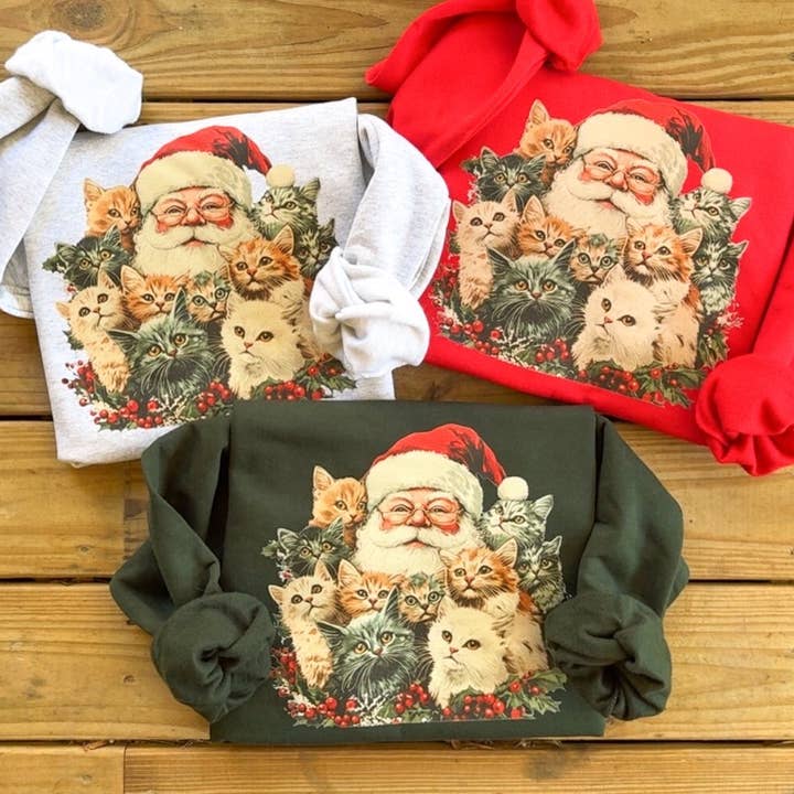 Sudadera de Navidad nostálgica con gatos de Papá Noel para venta al por mayor de COTTON PRESS CO.