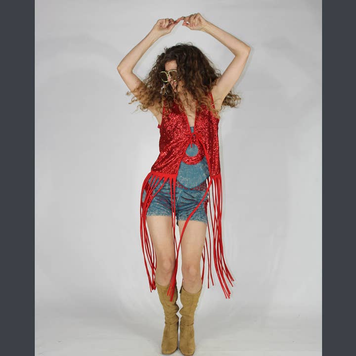Rosso Gilet con Frange Amni Blues in vendita all'ingrosso su Faire