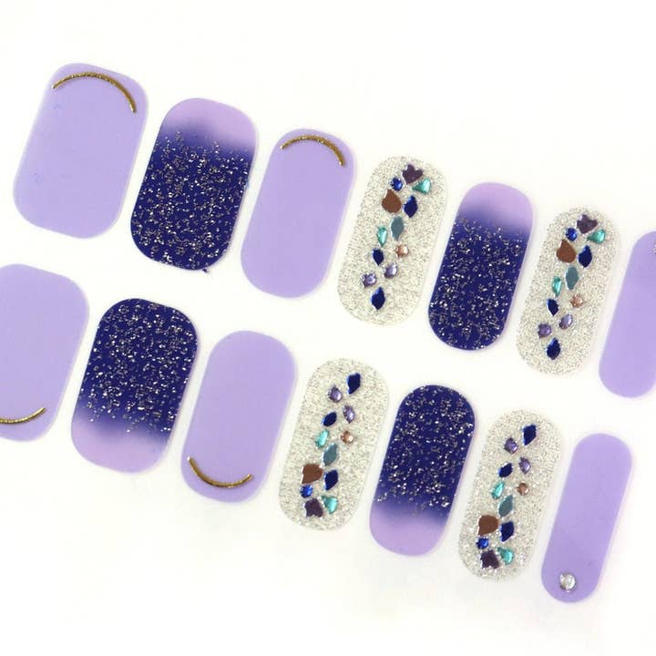 Purple Night Sky Ombre Nail Wraps / Transparent Nail Polish Strips / 3D Nail Stickers / Korean Silver Glitter Nail Wraps Free Shipping in US for wholesale by ClebleNails