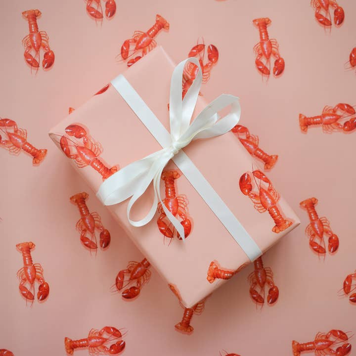 studio frewb - Wholesale Flat Wrap - Lobster gift wrap (pink) - single sheets 1