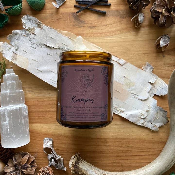Moonstone and Myth - Wholesale Jar/Filled Candle - Krampus, 100% soy wax scented candle3